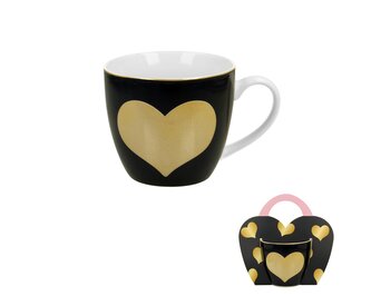 Kubek 460 ml w "koszyczku" Granatowy WIELKIE SERCE (sprzedaż w zestawach po 4 szt.)