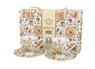 2 filiżanki espresso ze spodkami ENGLISH ROSES WHITE - Golden Line 2 filiżanki espresso ze spodkami ENGLISH ROSES WHITE - Golden Line