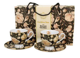 2 filiżanki ze spodkami ENGLISH ROSES BLACK - Golden Line 2 filiżanki ze spodkami ENGLISH ROSES BLACK - Golden Line