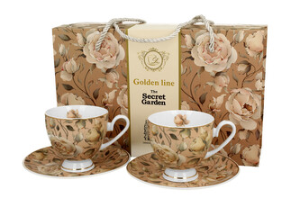 2 filiżanki ze spodkami ENGLISH ROSES CREAM - Golden Line