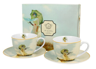 2 filiżanki ze spodkami WOMAN WITH PARASOL inspired by Monet