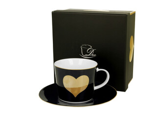 Filiżanka ze spodkiem Granatowa - WIELKIE SERCE