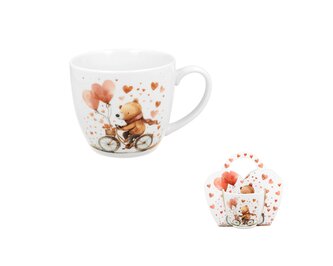 Kubek 460 ml w "koszyczku" MIŚ NA ROWERZE