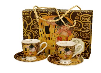 2 filiżanki espresso ze spodkami KISS BROWN inspired by KLIMT - Golden Line