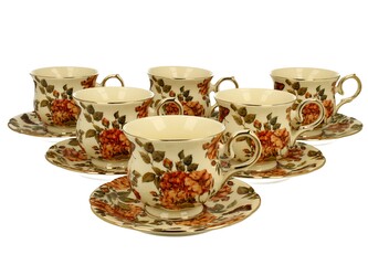 ECRU 6 filiżanek ze spodkami HERBAL ROSES ECRU 6 filiżanek ze spodkami HERBAL ROSES
