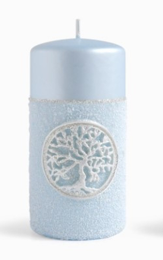 Świeca DRZEWKO SZCZĘŚCIA Walec duży parafinowa 7x15cm błekitna