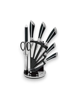 Sada kuchyňských nožů s černou soft-touch rukojetí a se stojanem – 8 ks