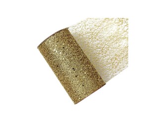 Stuha síť s glittrem zlatá, 15cm x 2,7m