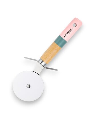 Kráječ na pizzu s dřevěnou rukojetí – růžovo-modrý