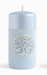 Świeca DRZEWKO SZCZĘŚCIA Walec średni parafinowa 7x11,5cm błękitna