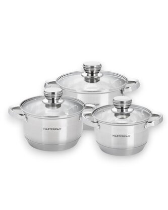 Nerezová sada hrnců s poklicemi – 6 ks 2 l, 3 l,4 l Nerezová sada hrnců s poklicemi – 6 ks 2 l, 3 l,4 l