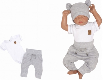 Z&Z 2-dílná soupravička, body kr.rukáv, tepláčky se šňůrkou, bílá/šedá, vel. 80; 80 (9-12m)