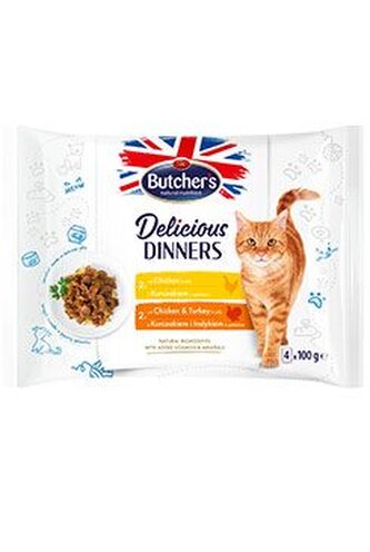 Butcher's Cat Delic.Dinners kuř/kuř+krůtí kapsa 4x100g
