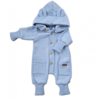 Dětský pletený overálek s odepínací kapucí - baby blue, 80/86; 80/86 (12-18m)