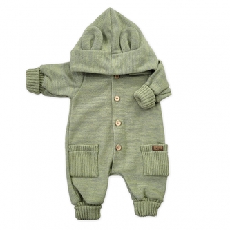 Dětský pletený overálek s odepínací kapucí - olivový, 80/86; 80/86 (12-18m)