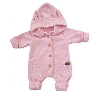 Dětský pletený overálek s odepínací kapucí - baby pink, 80/86; 80/86 (12-18m)