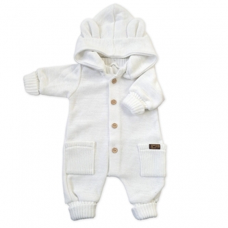 Dětský pletený overálek s odepínací kapucí - kokosově bílý; 68/74 (6-9m)