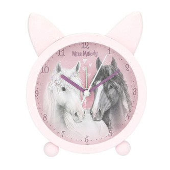 Stolní budík Miss Melody, Růžový, koňská ouška, s nočním světlem