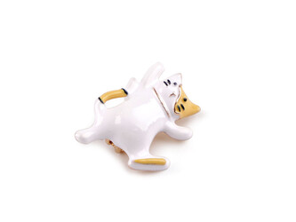 Brož kočka - 1 ks - 1 bílá krémová