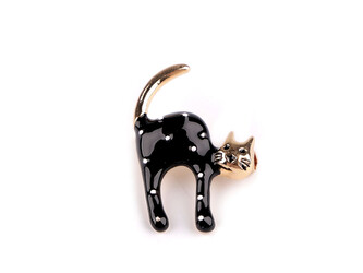 Brož kočka - 1 ks - 2 černá zlatá