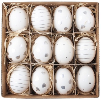 Vajíčka plastová se stříbrným zdobením 6 cm, 12 ks v krabičce