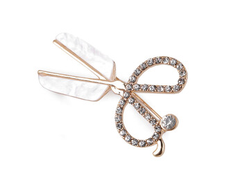 Brož s broušenými kamínky nůžky - 1 ks - 2 crystal zlatá