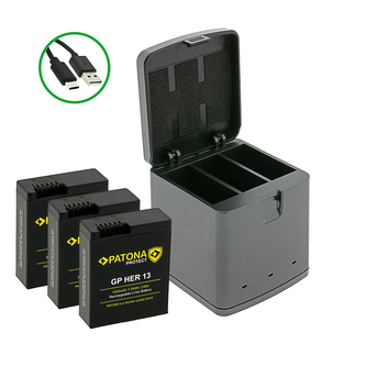 Nabíječka Triple GoPro Hero 13 USB-C + 3x baterie 1950mAh Enduro Nabíječka Triple GoPro Hero 13 USB-C + 3x baterie 1950mAh Enduro