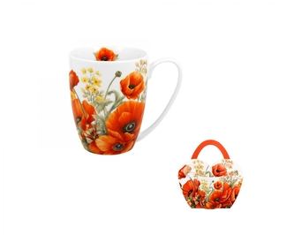 Porcelánový hrnek v košíku - máky, 360 ml Porcelánový hrnek v košíku - máky, 360 ml
