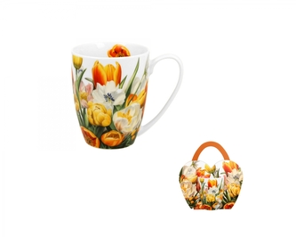 Porcelánový hrnek v košíku - tulipány, 360 ml Porcelánový hrnek v košíku - tulipány, 360 ml