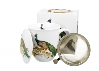 Porcelánový hrnek se sítkem - páv, 400 ml Porcelánový hrnek se sítkem - páv, 400 ml