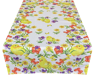 Vzorovaný ubrus - běhoun na stůl JARNÍ KUŘÁTKA 55x120 cm Mybesthome