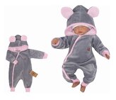 Z&Z Velurový kojenecký overálek s kapucí a oušky - šedo,růžový, vel. 62; 62 (2-3m)