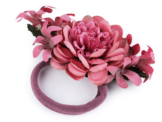 Gumička do vlasů s květy - 1 ks - 3 cyklámenová