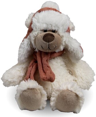 Plyšový medvěd Bolke s čepicí v holubí bílé