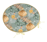 Sedák Adéla kulatý hladký - Monstera, růže žlutá, šedí, béžová - průměr 40 cm