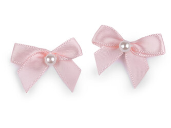 Saténová mašlička s perlou 30x35 mm - 10 ks - 6 lososová světlá světlá