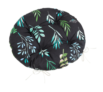 Sedák Adéla prošívaný kulatý - Lístky na černé - průměr 40 cm