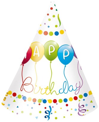 Czapeczki papierowe "Happy Birthday Streamers", 6szt., GoDan