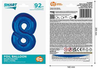 Balon foliowy Smart, cyfra 8, niebieska, 92 cm AA #BFC35, GoDan