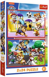 Puzzle 2x24-el. Psi dzień zabaw / Viacom PAW Patrol, Trefl
