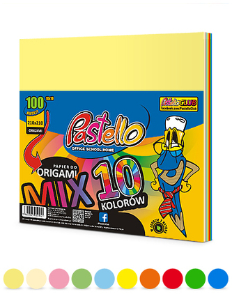 Papier do origami 21x21 10 kolorów, Pastello