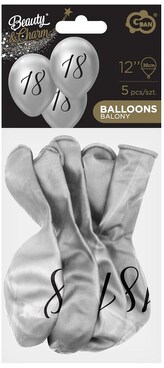 Balony Beauty&Charm 18, platynowe srebrne, 12" op. 5 szt., GoDan