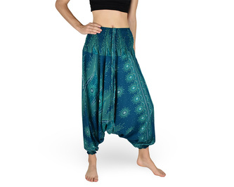 Harémové kalhoty aladin NATSU, plankton, tyrkysová, se šňůrkou, plamínky v pase