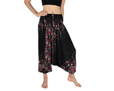 Harémové kalhoty aladin NATSU, květiny, černá, se šňůrkou, drobné kvítky v pase