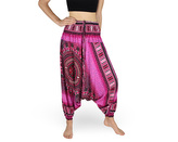 Harémové kalhoty aladin NATSU, trojzubec v kruhu, růžová, se šňůrkou, pruhy v pase