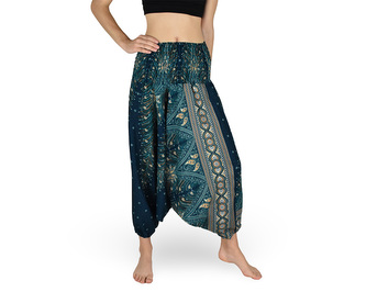 Harémové kalhoty aladin NATSU, paví věž multicolor, zelená, bez šňůrky, velký plamen