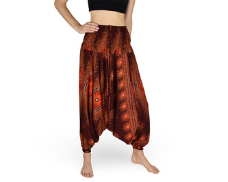 Harémové kalhoty aladin NATSU, plankton, hnědá, se šňůrkou, plamínky v pase