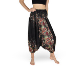 Harémové kalhoty aladin NATSU, květiny, šedá, bez šňůrky, drobné kvítí v pase