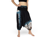 Harémové kalhoty aladin NATSU, sloni s květy, černá, bez šňůrky, černý pas