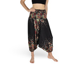 Harémové kalhoty aladin NATSU, květiny, šedá, bez šňůrky, velké květy v pase